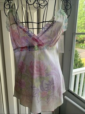 Women’s Floral Lace-Trim Chemise - Pastel Multi
